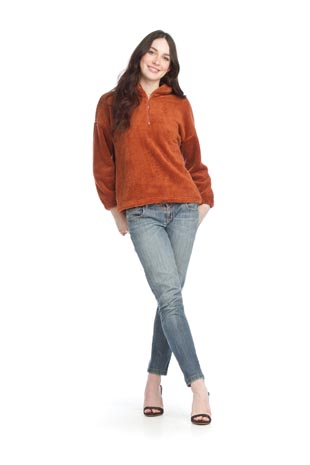 ST-15279 - Faux Fur Half Zip Sweater  - Colors: Rust, Dark Green - Available Sizes:XS-XXL - Catalog Page:16 